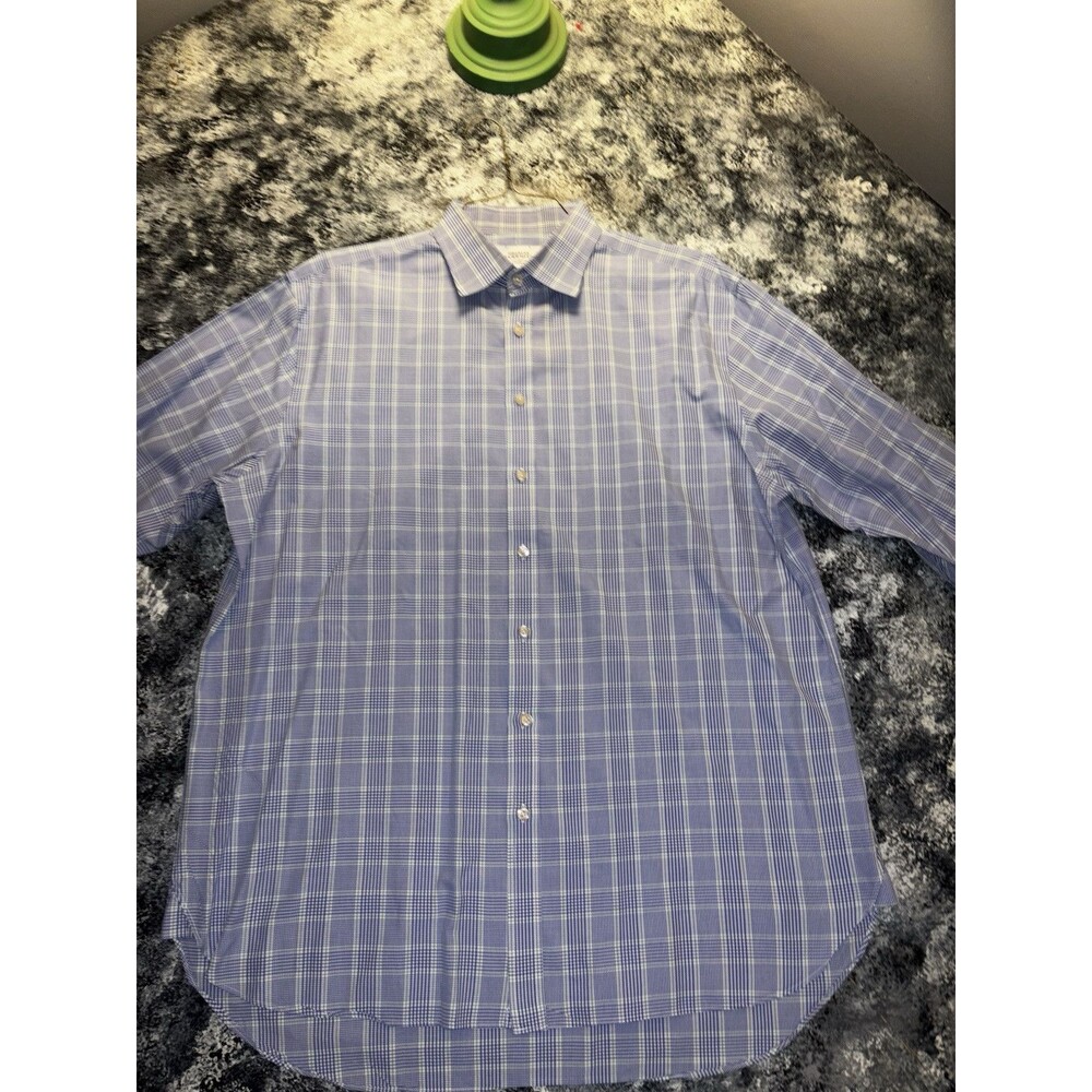 Charles Tyrwhitt Dress Shirt Mens 17.5 35 Blue Plaid Classic Fit Button Up